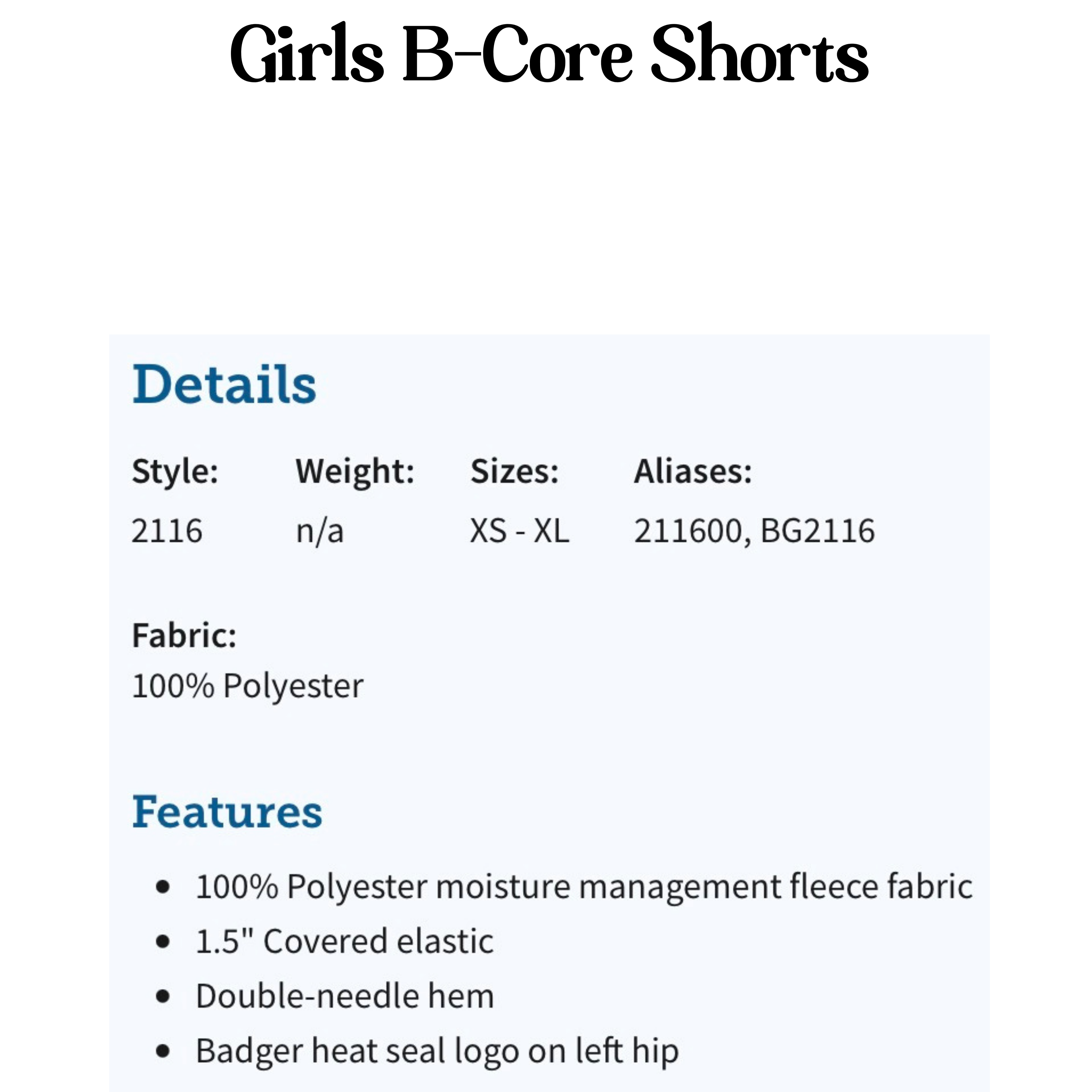 Girls B-Core Shorts