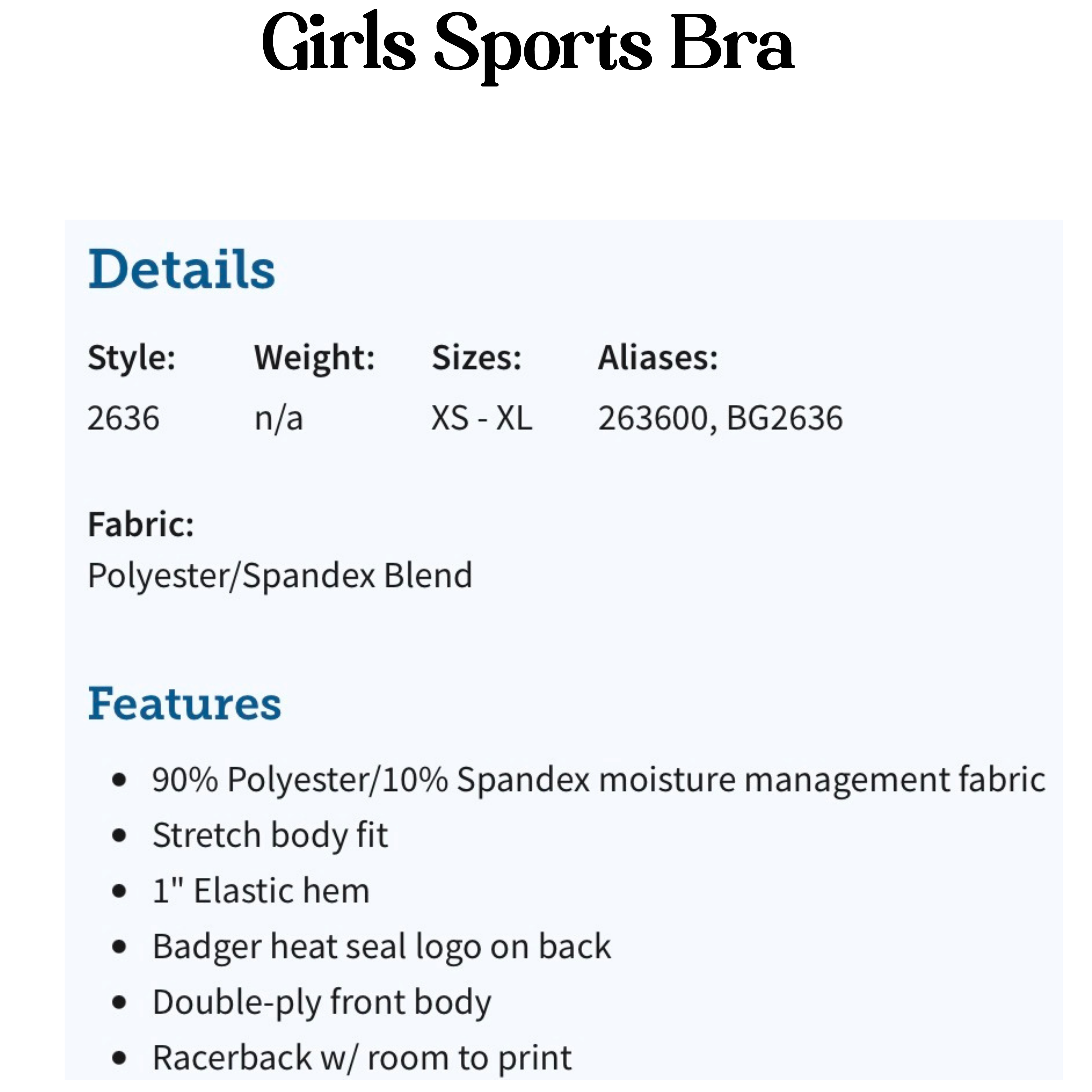 Girls Sports Bra